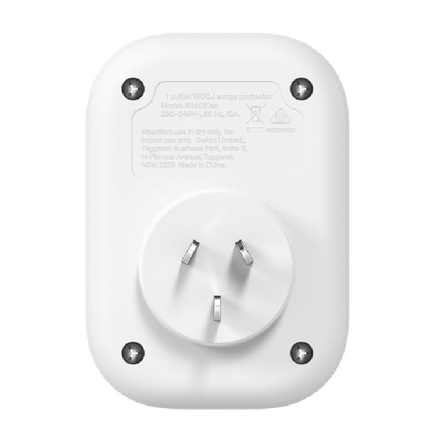 Belkin 1-Outlet Surge Protection - White (SRA010AU), 1800 Joules Protection ,impact resistant, prevents scratches, dents & rust,2YR Power Board