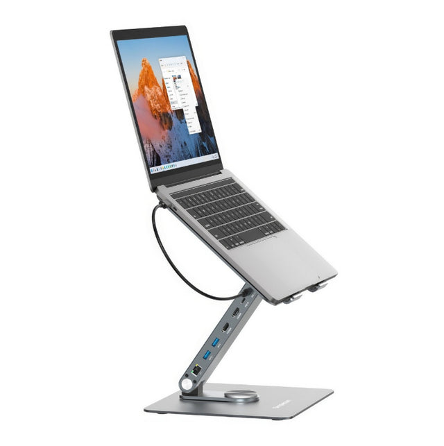 Simplecom CHT660 Adjustable Aluminium Laptop Stand with 6-Port USB-C Docking Station Dual 4K HDMI Display Compatible with laptops from 10 to 17 inches
