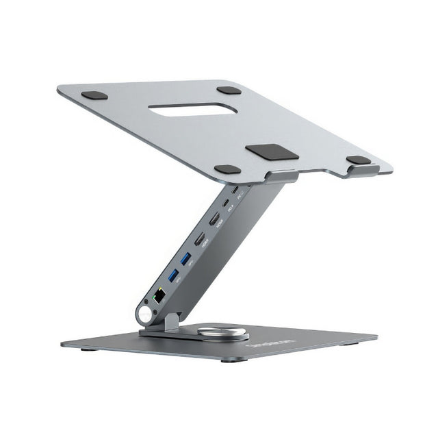 Simplecom CHT660 Adjustable Aluminium Laptop Stand with 6-Port USB-C Docking Station Dual 4K HDMI Display Compatible with laptops from 10 to 17 inches