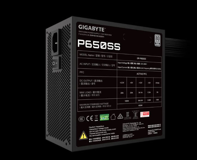 Gigabyte GP-P650SS 650W ATX PSU Power Supply 80+ Silver 120mm 12V >100K Hrs 50-60 Hz 650W 120mm Fan