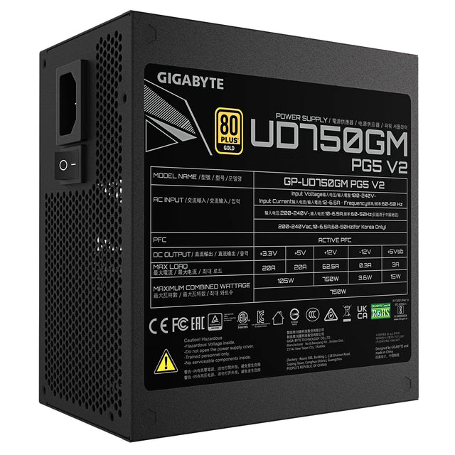 Gigabyte UD750GM PG5 750W ATX PSU Power Supply 80+ Gold >90% Black Flat Cables Single +12V Rail Japanese >100K Hrs (NEW)
