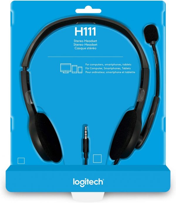 Logitech H111 Strereo Headset (Single 3.5mm Jack) Cable length: 7.71 ft (2.35 m) 2-Year Limited Hardware Warranty