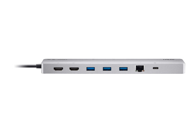 Aten 11-in-1 USB-C Multiport Dock with Power Pass-Through, 2x HDMI, 2x USB-C (1 for power delivery & 1 for data transmission), 3x USB Type-A, 1x SD, 1