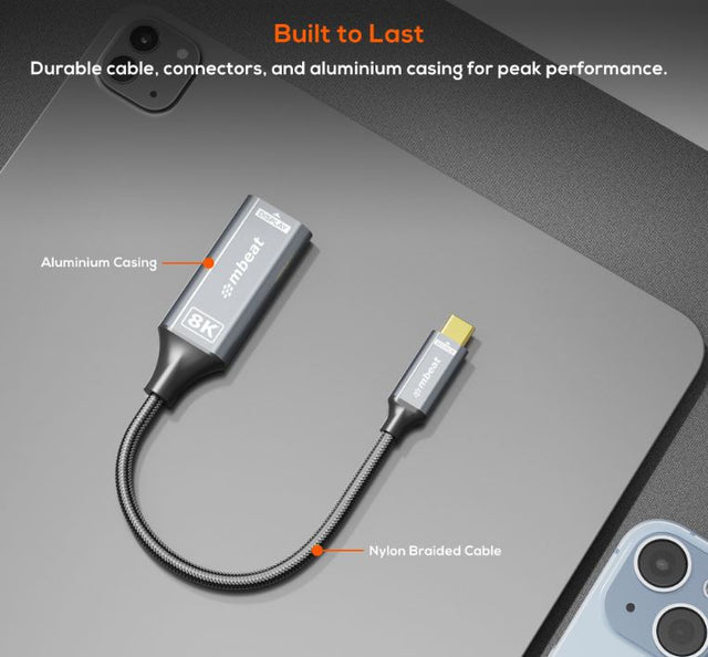mbeat Tough Link 8K USB-C to HDMI Adapter - Space Grey Up to 48Gbps (HDMI 2.1) Up to 8K (7680 x 4320) @60Hz