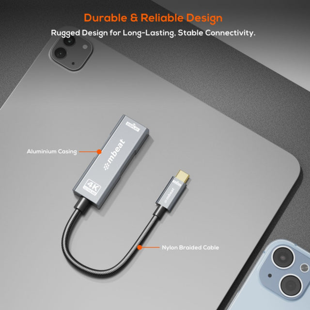 mbeat Tough Link USB-C to DP Adapter with 100W PD - Space Grey 4K (3840 x 2160) @60Hz, 2K (2560 x 1440) @144Hz, 1080p (1920 x 1080) @240Hz