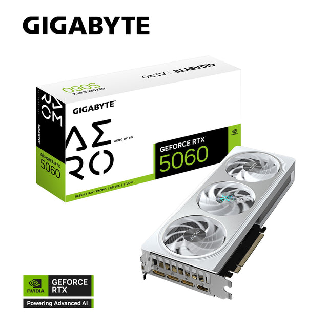 Gigabyte *Limit Apply Pls. Contact Your AM* Gigabyte GV-N5060AERO OC-8GD, AERO GeForce RTX 5060, 8GB GDDR7, Core Clock: 2595MHz, Cuda Core: 3840, 1xHDMI, 3xDP, PSU: 500W, PCIe5.0, 3 Year Warranty