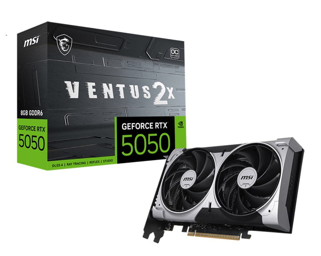 MSI GeForce RTX 5050 8G VENTUS 2X OC, Nvidia GeForce RTX 5050, 8GB GDDR6, Core Clock: 2617MHz, Cuda Core: 2560, 1xHDMI, 3xDP, PSU: 550W, PCIe5.0, 3 Year Warranty