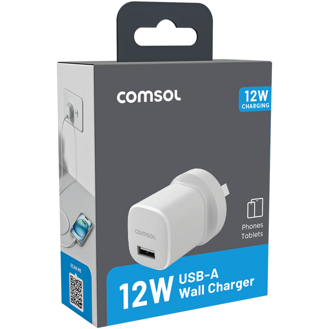 2x Comsol 12W USB-A Wall Charger - White