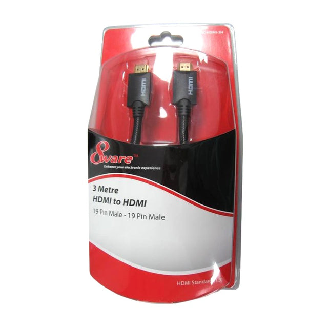 8Ware HDMI Cable 3m - Retail Pack V1.4 19pin M-M Male to Male Gold Plated 3D 1080p Full HD High Speed with Ethernet