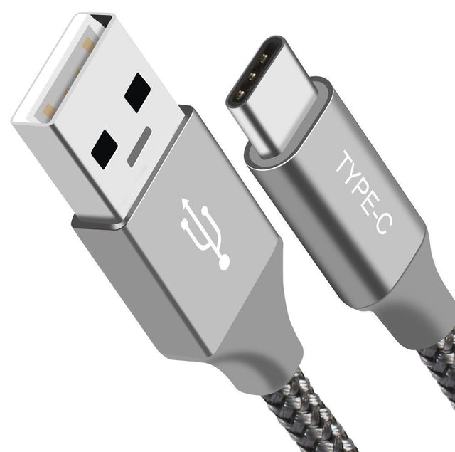 Astrotek 1m USB-A to Type-C Data Sync Charger Cable Silver Strong Braided Heavy Duty Fast Charging for Samsung Galaxy Note S8 Plus LG Google Macbook