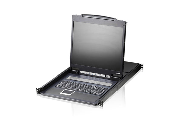 Aten Rackmount KVM Switch 16 Port VGA PS/2-USB w/ 19" LCD Display, 2x Custom KVM Cables Included, 1280x1024@75hz Display, LED Illumination