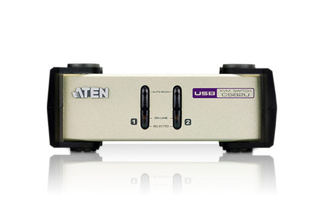 Aten Desktop KVM Switch 2 Port Single Display VGA, Both USB & PS/2 Options, Custom Cables Included, Selection Via Front Panel,