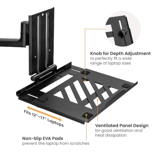 Brateck Adjustable Laptop Tray For Monitor Arms Fits12-17" with standard 75x75 VESA plate (LS)