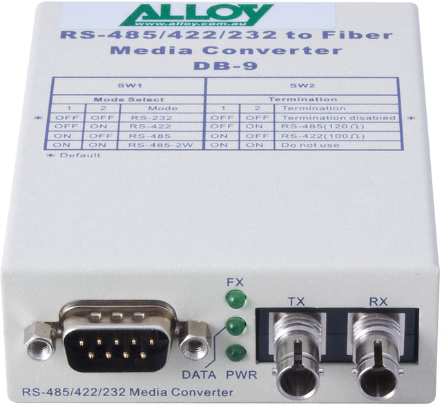 Alloy SCR460ST-3 RS-232/422/485 Serial DB-9 to Single Mode Fibre Converter. Max. range 20Km