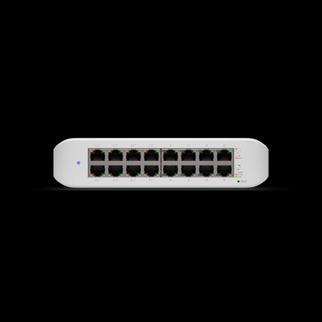 Ubiquiti UniFi Switch Lite 16 PoE, Layer 2, 16x GbE RJ45 Ports, 8x 802.3at PoE+ Ports, 45W PoE, Silent Operation, Wallmount Kit Include, 2Yr Warr