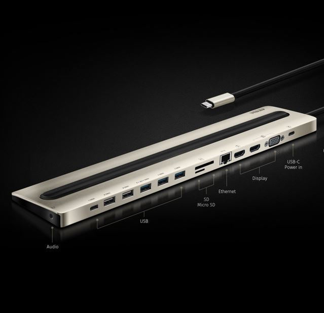 Aten USB-C Multiport Dual View Dock wPower Pass-Through support up to 4K @ 30Hz via HDMI and HDMI/VGA, 1080P @ 60Hz via VGA