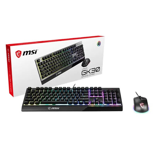 MSI VIGOR GK30, Gaming Keyboard and Mouse Combo, 6 Key Rollover, Wired, 1.8m, RGB, Black, 1 Year Warranty