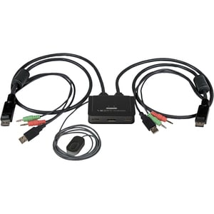 StarTech.com 2 Port USB DisplayPort Cable KVM Switch with Audio and Remote Switch - USB Powered KVM with DisplayPort - Dual Port DisplayPort KVM Switch - Two Port DP KVM Switch