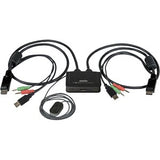 StarTech.com 2 Port USB DisplayPort Cable KVM Switch with Audio and Remote Switch - USB Powered KVM with DisplayPort - Dual Port DisplayPort KVM Switch - Two Port DP KVM Switch