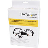 StarTech.com 2 Port USB DisplayPort Cable KVM Switch with Audio and Remote Switch - USB Powered KVM with DisplayPort - Dual Port DisplayPort KVM Switch - Two Port DP KVM Switch