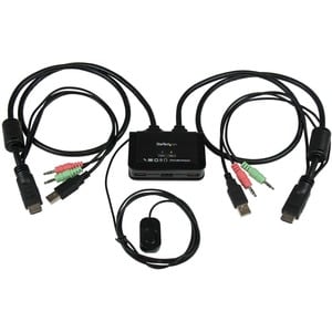 StarTech.com 2 Port USB HDMI Cable KVM Switch with Audio and Remote Switch - USB Powered KVM with HDMI - Dual Port HDMI KVM Switch - Two Port HDMI USB KVM Switch