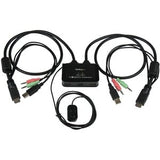 StarTech.com 2 Port USB HDMI Cable KVM Switch with Audio and Remote Switch - USB Powered KVM with HDMI - Dual Port HDMI KVM Switch - Two Port HDMI USB KVM Switch