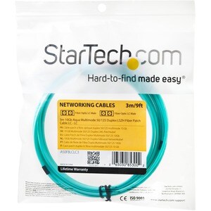 StarTech A50FBLCLC3 ,3m 10 Gb Aqua Multimode 50/125 Duplex LSZH Fiber Patch Cable - LC to LC OM3 50 Micron Fiber Optic Patch Cord - 3 meter