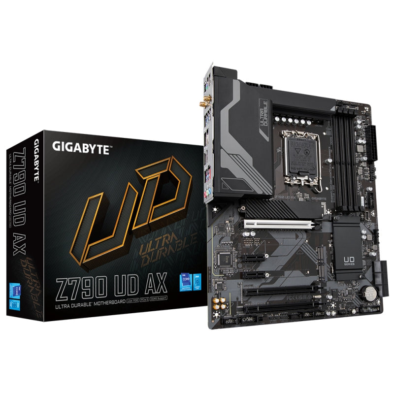 Gigabyte Z790 UD AX  Intel LGA 1700 ATX Motherboard, 4x DDR5 ~128GB, 3x PCI-E x16, 3x M.2, 6x SATA,  5x USB 3.2, 1x USB-C,4x USB 2.0