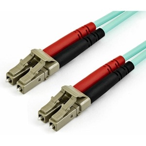 10 m OM4 LC to LC Multimode Duplex Fiber Optic Patch Cable- Aqua - 50/125 - Fiber Optic Cable - 40/100Gb - LSZH (450FBLCLC10)