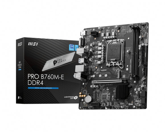 MSI PRO B760M-E DDR4 mATX Motherboard, 2x DDR4~128GB, 1x PCI-E x 16, 1x PCI-E x1,  1x M.2, 4x SATA, 2x USB 3.2 , 4x USB 2.0,