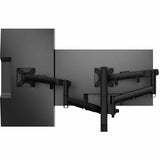 ATDEC DUAL DYNAMIC MONITOR ARM DESK MOUNT - BLACK - UP TO 32IN - BUILT-IN ARM ROTATION LIMITER - QUICK DISPLAY RELEASE - VISUAL SPRING TENSION GAUGE - TOOL-FREE ADJUSTABLE MONITOR HEIGHT TILT PAN