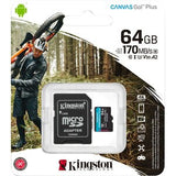 KINGSTON 64GB MSDXC CANVAS GO PLUS 170R A2 U3 V30 CARD + ADAPTER