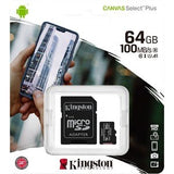 KINGSTON 64GB MICROSDXC CANVAS SELECT 100R A1 C10 CARD + SD ADAPTER