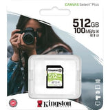 KINGSTON 512GB SDXC CANVAS SELECT PLUS 100R C10 UHS-I U3 V30.