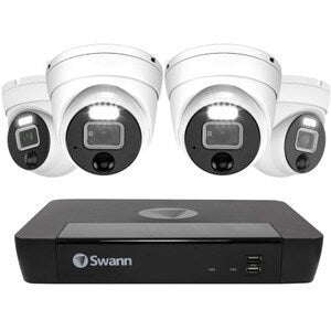 Swann 12MP 8CH PoE Video Surveillance Cam System H.265 Smart Ai Facial Recognition Person Vehicle Detection 4x 12MP Dome style PoE IP Outdoor Security Cams with a 8CH NVR 2TB HDD pre-Installed