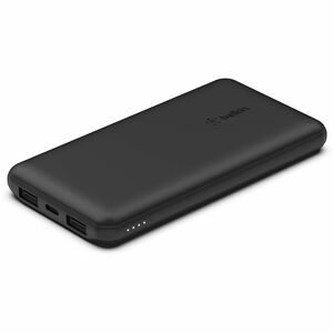 Belkin BoostCharge Power Bank 10K (Triple-Port) - Black (BPB011BTBK), 2xUSB-A, 1xUSB-C, USB-C to USB-A Cable, 15W Total Power, LED light indicater