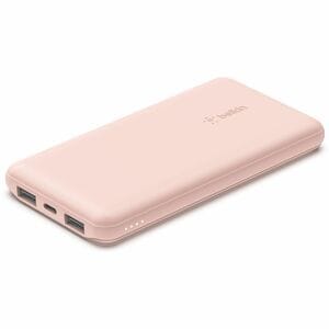 10K Power Bank with USB-C 15W Dual USB-A 15cm USB-A to C Cable Pink