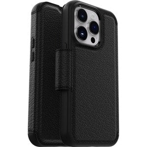 OtterBox Strada Apple iPhone 14 Pro Case Black - (77-88564), DROP+ 3X Military Standard, Leather Folio Cover, Card Holder, Soft Touch,7 Years Warranty