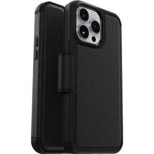 OtterBox Strada Apple iPhone 14 Pro Max Case Black - (77-88571), DROP+ 3X Military Standard, Leather Folio Cover, Card Holder, Soft Touch,7 Yrs