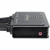 StarTech.com 2-Port Dual-Monitor DisplayPort Cable KVM Switch 4K 60Hz Compact KVM with 5ft/1.5m USB-A/DisplayPort/Audio Integrated Cables Bus Powered - Remote Push Button/Hotkey Switching
