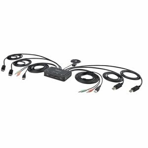 StarTech.com 2-Port Dual-Monitor DisplayPort Cable KVM Switch 4K 60Hz Compact KVM with 5ft/1.5m USB-A/DisplayPort/Audio Integrated Cables Bus Powered - Remote Push Button/Hotkey Switching