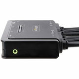 StarTech.com 2-Port Dual-Monitor DisplayPort Cable KVM Switch 4K 60Hz Compact KVM with 5ft/1.5m USB-A/DisplayPort/Audio Integrated Cables Bus Powered - Remote Push Button/Hotkey Switching