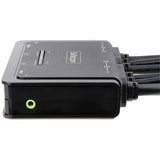 StarTech.com 2-Port Dual-Monitor HDMI Cable KVM Switch 4K 60Hz Compact KVM with 5ft/1.5m USB-A/HDMI/Audio Integrated Cables Bus Powered - Remote Push Button/Hotkey Switching
