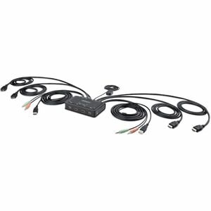 StarTech.com 2-Port Dual-Monitor HDMI Cable KVM Switch 4K 60Hz Compact KVM with 5ft/1.5m USB-A/HDMI/Audio Integrated Cables Bus Powered - Remote Push Button/Hotkey Switching
