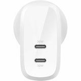 Belkin BoostCharge Pro Dual USB-C Wall Charger with PPS 60W - White (WCB010auWH), 2XUSB-C (PD 3.1)(30W),Compact & Travel Ready,Fast Charger,Laptop,2YR