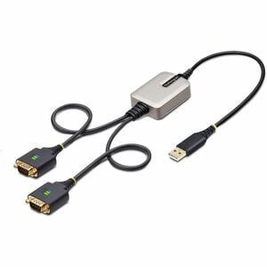 2ft (60cm) 2-Port USB to Serial Adapter Cable Interchangeable DB9 Screws/Nuts COM Retention USB-A to DB9 RS232 FTDI Level-4 ESD Protection Windows/macOS/ChromeOS/Linux - Rugged TPE Construction