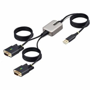 13ft (4m) 2-Port USB to Serial Adapter Cable Interchangeable DB9 Screws/Nuts COM Retention USB-A to DB9 RS232 FTDI Level-4 ESD Protection Windows/macOS/ChromeOS/Linux - Rugged TPE Construction