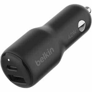 Belkin Universal 42W Dual Port Car Charger with PPS - Black (CCB005BTBK), 1xUSB-C (PD, 30W), 1XUSB-A(12W), Dual Port Fast & Compact Charger, 2YR