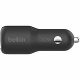 Belkin Universal 42W Dual Port Car Charger with PPS - Black (CCB005BTBK), 1xUSB-C (PD, 30W), 1XUSB-A(12W), Dual Port Fast & Compact Charger, 2YR