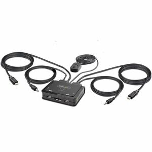 StarTech.com 2-PORT USB-C CABLE KVM SWITCH 4K 60HZ DISPLAYPORT OUTPUT COMPACT KVM WITH 4FT/1.2M USB TYPE-C/AUDIO INTEGRATED HOST CABLES BUS POWERED REMOTE/HOTKEY SWITCHING (C2-D46-UC2-CBL-KVM)